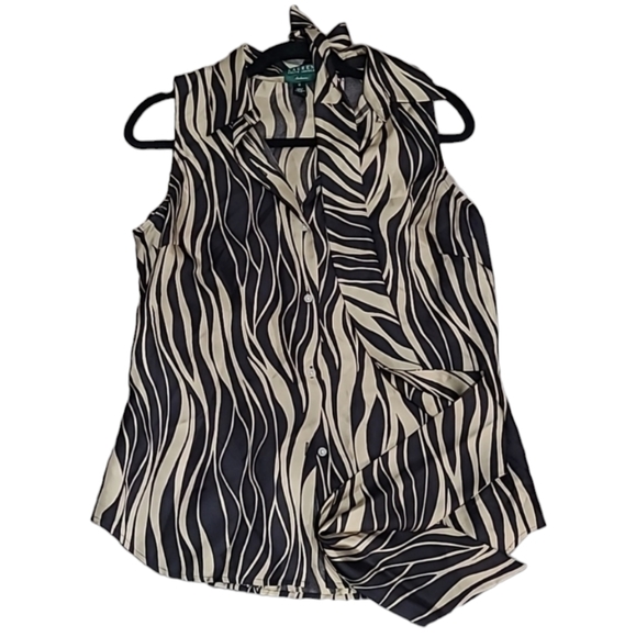 Ralph Lauren Tops - Lauren Ralph Lauren Blouse Black Tan Sleeveless 100% Silk Woman's Size Medium M